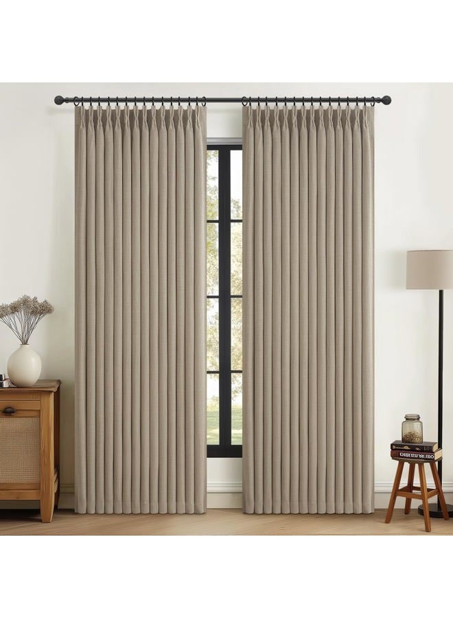 PleatedDrapes Burlywood Birch Black Out Curtains 86 Inches Long for Kids Bedroom, Unique Pleat Two Layer Heavy Linen Noise Cancelling Viral Drape for 84-86 Inch Length Large Window 2 Panels Grey Beige - Image 1