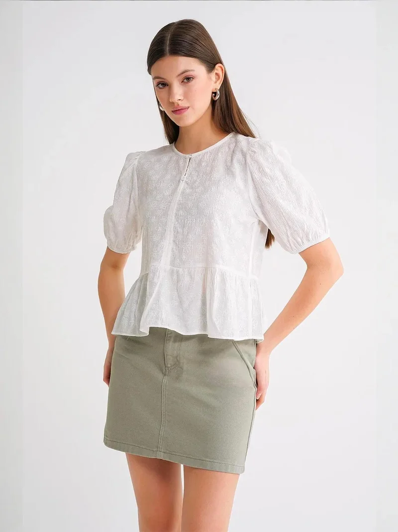 MixRay Mixray Frilly Crew Neck Blouse