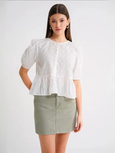 MixRay Mixray Frilly Crew Neck Blouse