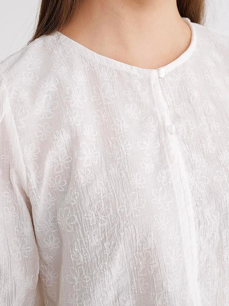 MixRay Mixray Frilly Crew Neck Blouse