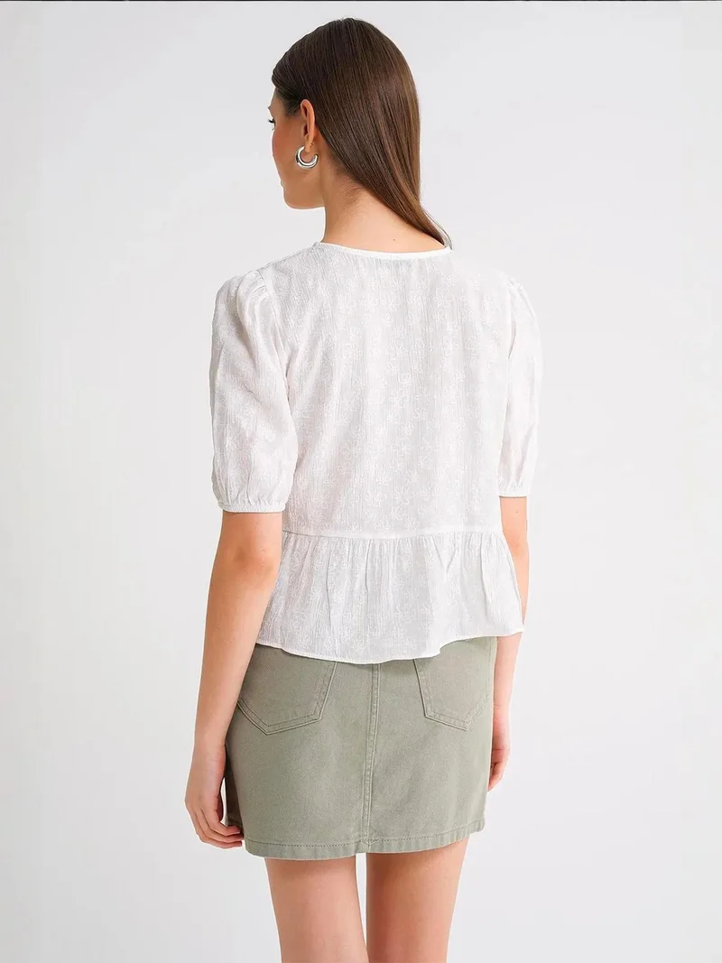 MixRay Mixray Frilly Crew Neck Blouse