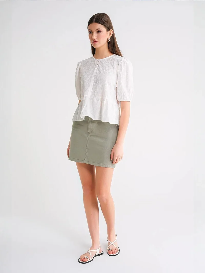 MixRay Mixray Frilly Crew Neck Blouse