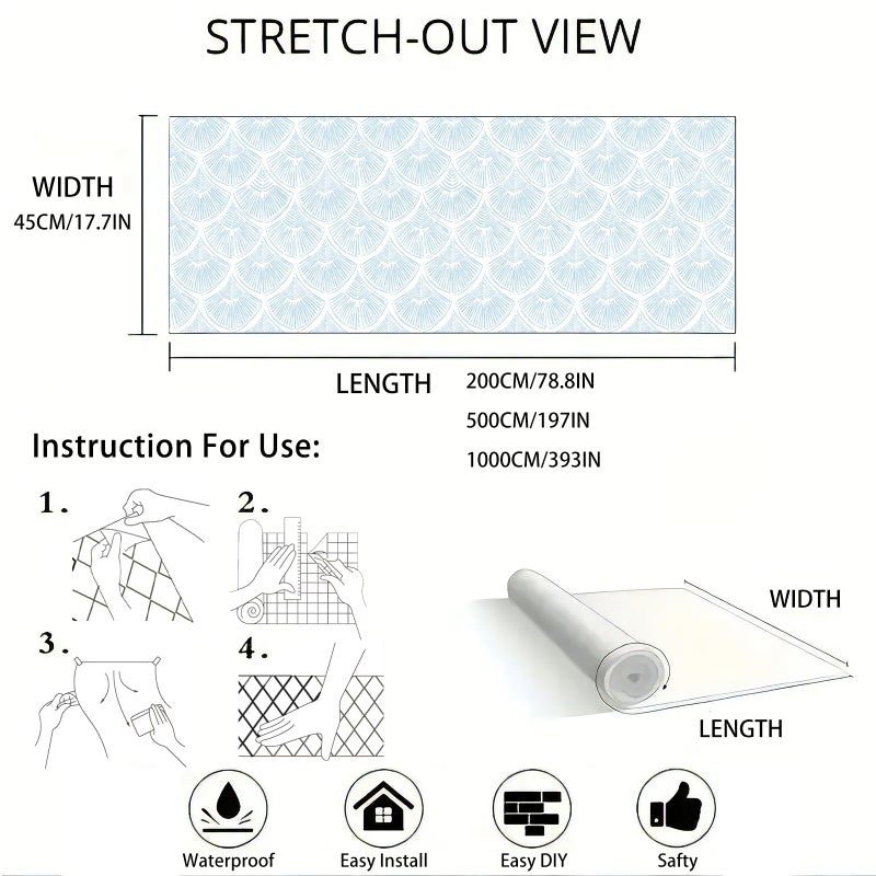 tiltil Modern Peel and Stick Wallpaper 17.3''Ã—78.8'' Self Adhesive Wallpaper Blue and White Decorative Contact Paper Boho Removable Wall Paper for Bedroom Waterproof Wallpapers Bathroom Cabinets Decor Vinyl - Image 4