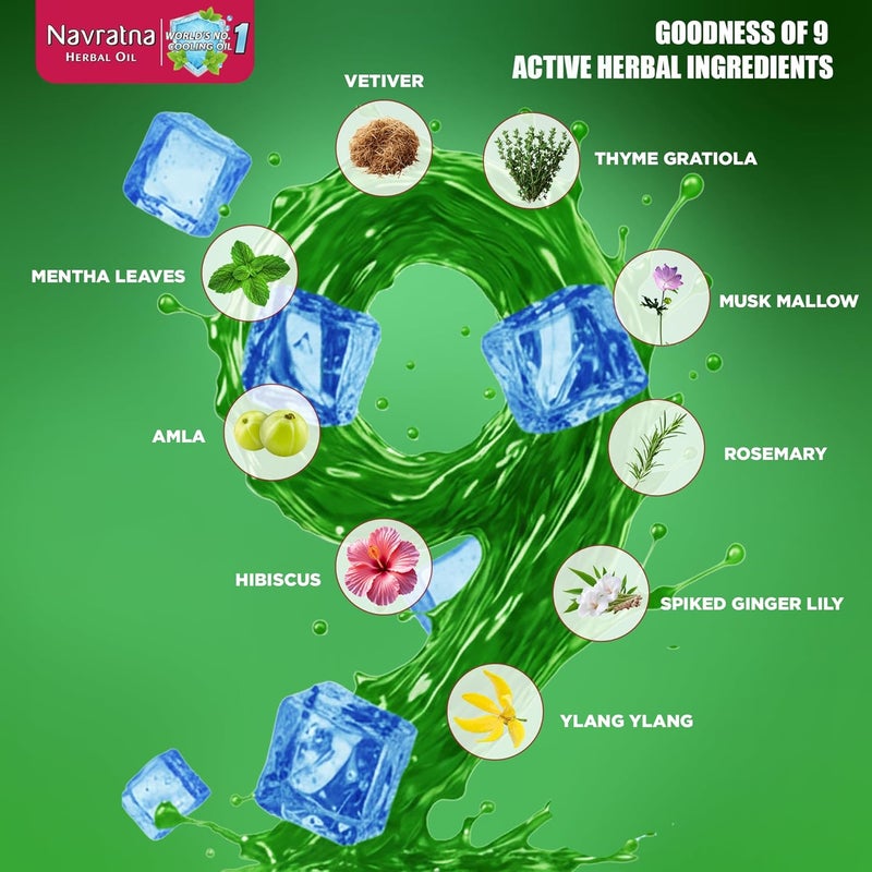 emami Himani Navratna Extra Thanda Oil - 300ml | Cooling Hair & Body Oil with 9 Active Herbal Ingredients - Image 2