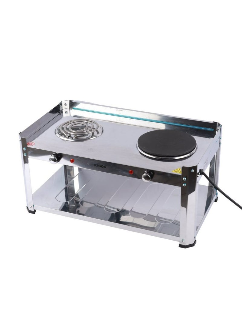 كروس منقل كهربائي عين وسخان تحكم فى درجات الحرارة وتحكم فى التشغيل بقدره 2500 واط لون فضى لامع - Image 1