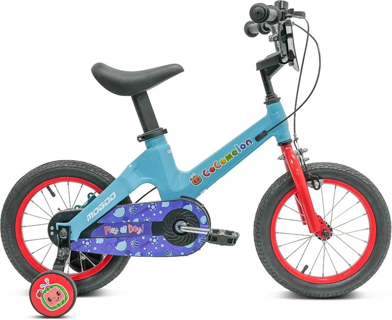 Mogoo Spark Kids Magnesium Alloy Bike for 2-8 Years Old Boys Girls, Adjustable Height, Disc Handbrakes, 12/14/16-Inch Bicycle w Training Wheels (14 inch with Training Wheels, Cocomelon Blue) - Image 1