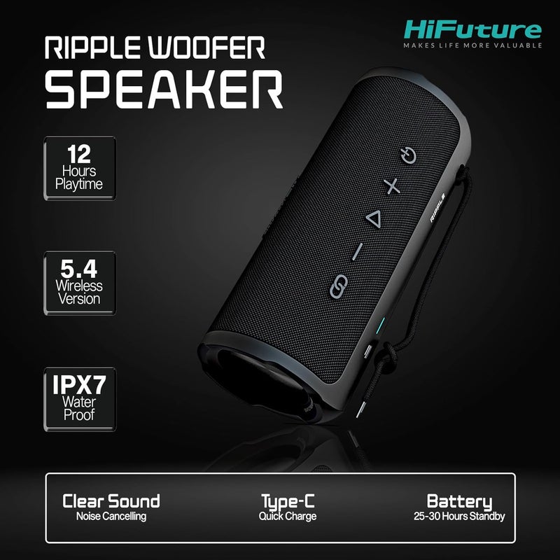 هاي فيوتشر سماعة لاسلكية محمولة Hifuture Ripple BeatMaker IPX7 - أسود - Image 2