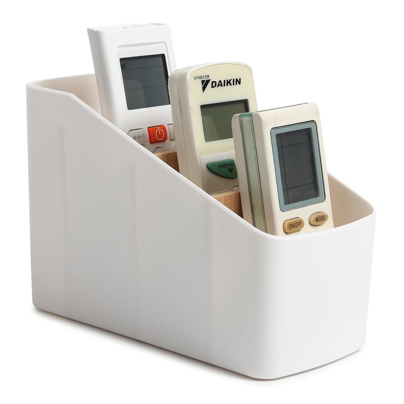 UrbanBite Remote Holder Office Desk Organiser Pen Holder Multifunctional Storage Box Organizer With 4 Storing Compartments For Pen Pencil AC TV Remote Notes and Cards - White - Image 3