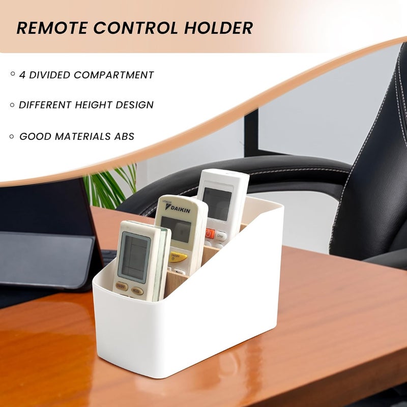 UrbanBite Remote Holder Office Desk Organiser Pen Holder Multifunctional Storage Box Organizer With 4 Storing Compartments For Pen Pencil AC TV Remote Notes and Cards - White - Image 4