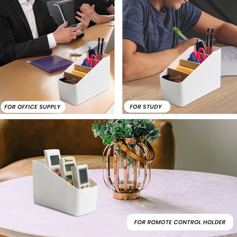 UrbanBite Remote Holder Office Desk Organiser Pen Holder Multifunctional Storage Box Organizer With 4 Storing Compartments For Pen Pencil AC TV Remote Notes and Cards - White - Image 2