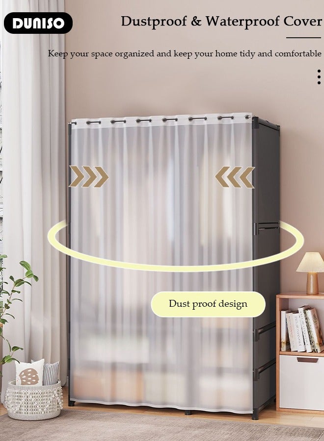 DUNISO Portable Fabric Wardrobe, Closets for Hanging Clothes with Hanging Rods, Large Capacity Clothes Storage Cabinet with Curtain, Storage Organizer with 3 Drawer Boxes for Clothes Shoes Bedroom Living room  - Image 2