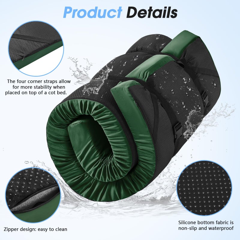 CYMULA Memory Foam Camping Mattress Pad 3 Inch Thick Portable Floor Sleeping Mat [car/Tent/Cot] Sleepover Guest Bed Roll up Cot Mattress for Indoor Outdoor Travel with Bag(Cot 72 * 24 * 3") - Image 5