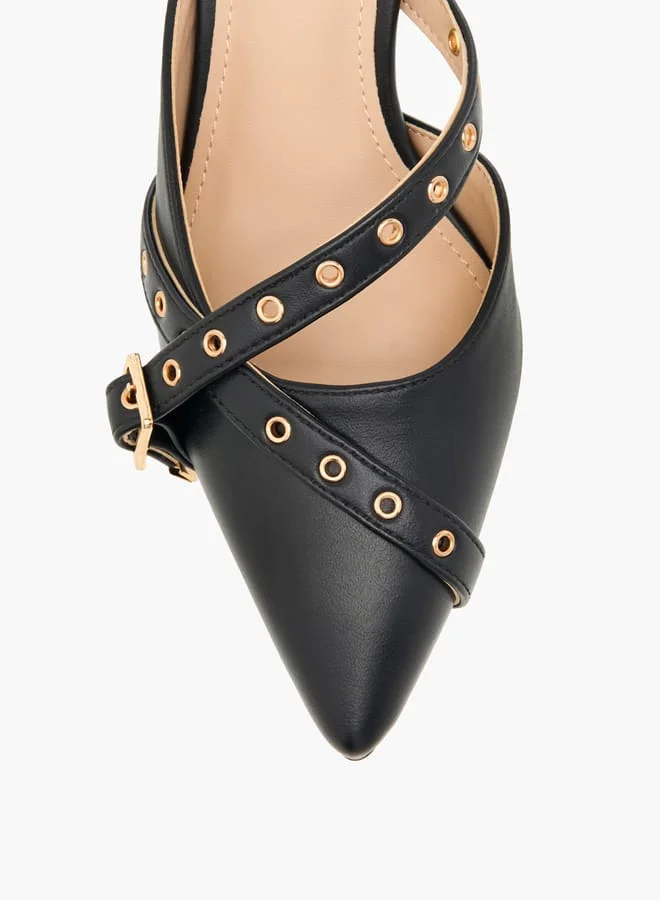 Flora Bella By Shoexpress Women Grommet Detail Slip-On Pointed Toe Sandals with Stiletto Heels