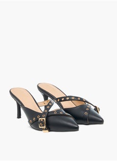 Flora Bella By Shoexpress Women Grommet Detail Slip-On Pointed Toe Sandals with Stiletto Heels  - Image 1