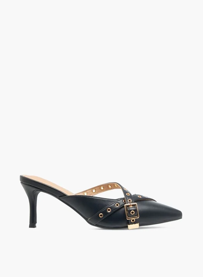 Flora Bella By Shoexpress Women Grommet Detail Slip-On Pointed Toe Sandals with Stiletto Heels