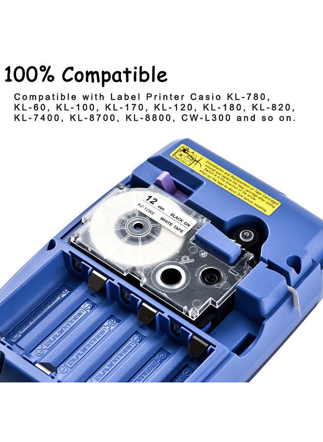 Generic 12mm Label Tape Compatible Tape Cartridge Ribbon Replacement for Casio KL-60 KL-100 KL-170 KL-120 KL-180 KL-780 KL-820 KL-7400 KL-8700 KL-8800 CW-L300 EZ Label Maker  - Image 5