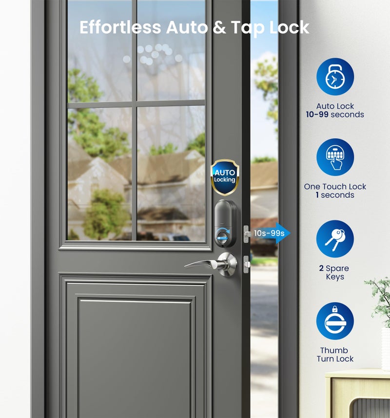 Veise Keyless Entry Door Lock with 2 Lever Handles - Electronic Keypad Deadbolt, Auto Lock, Back Lit & Easy Installation Design, Front Door Handle Sets, Satin Nickel - Image 3