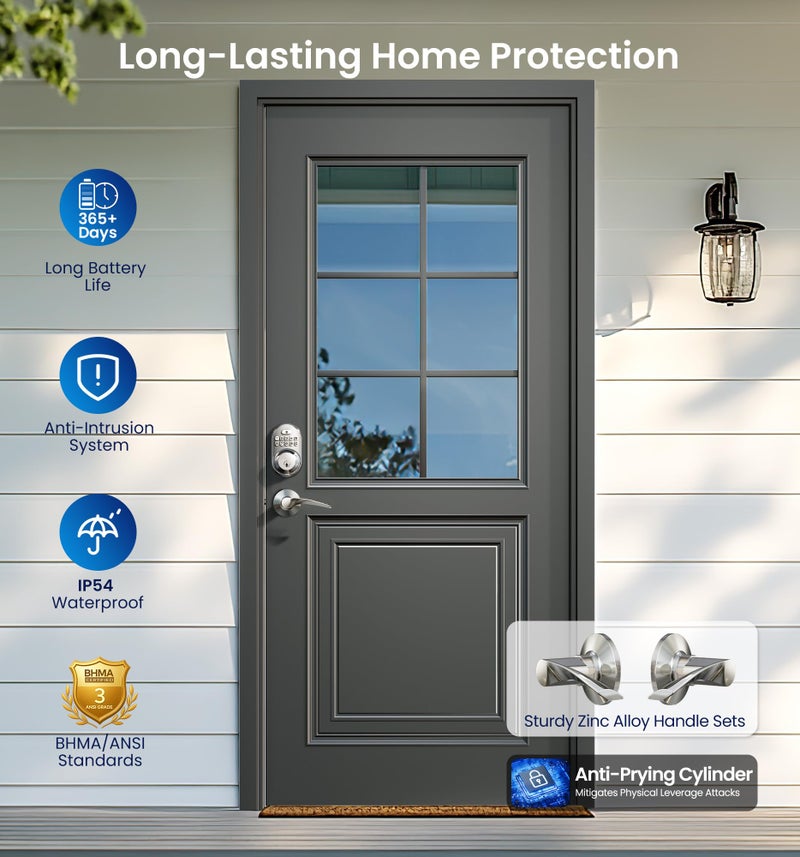 Veise Keyless Entry Door Lock with 2 Lever Handles - Electronic Keypad Deadbolt, Auto Lock, Back Lit & Easy Installation Design, Front Door Handle Sets, Satin Nickel - Image 5