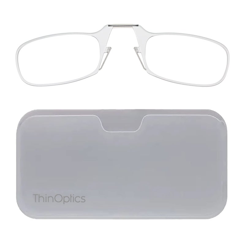 ThinOptics Universal Pod Rectangular Reading Glasses Clear FramesWhite Case 25 x