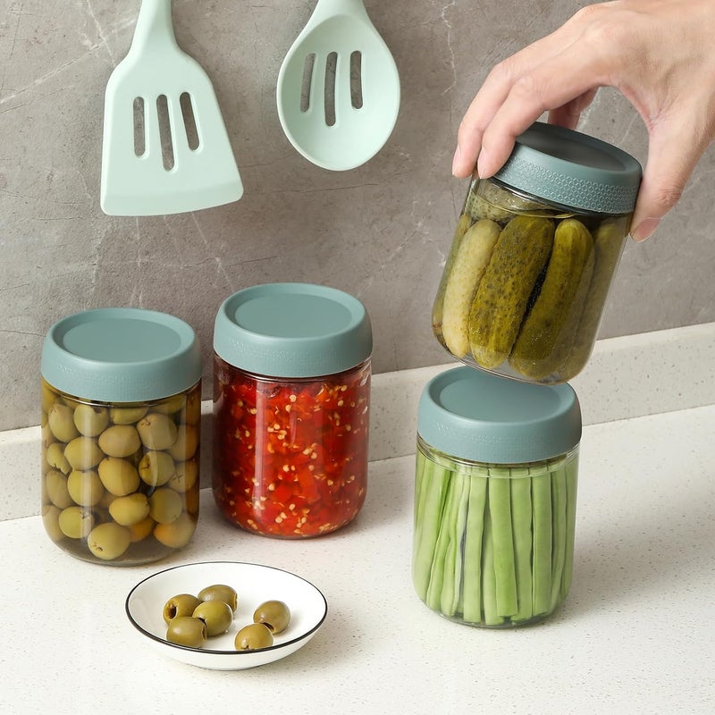 6-pack 16oz Glass jars with Airtight Lids, Overnight Oats Containers with Lids, Wide mouth Mason Salad jars, Glass Food Storage Containers for Snacks Yogurt Spice Sugar - Green - Image 5
