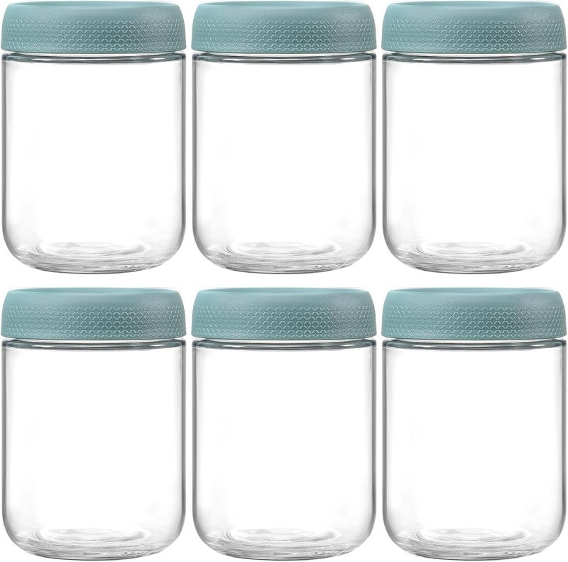 6-pack 16oz Glass jars with Airtight Lids, Overnight Oats Containers with Lids, Wide mouth Mason Salad jars, Glass Food Storage Containers for Snacks Yogurt Spice Sugar - Green - Image 1