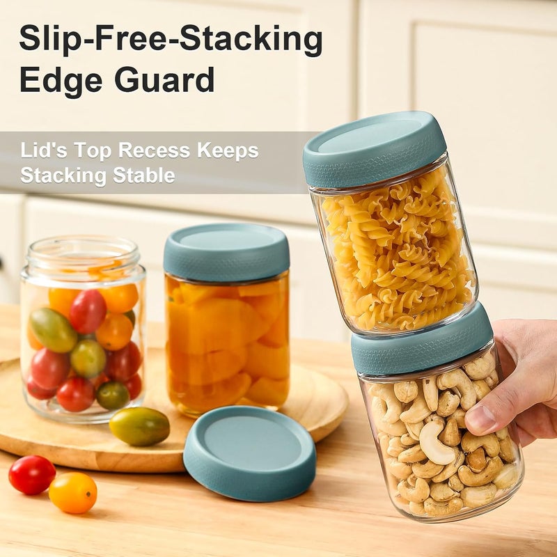 6-pack 16oz Glass jars with Airtight Lids, Overnight Oats Containers with Lids, Wide mouth Mason Salad jars, Glass Food Storage Containers for Snacks Yogurt Spice Sugar - Green - Image 4