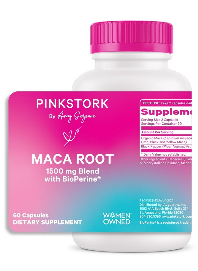 بينك ستروك كبسولات جذر الماكا من Pink Stork للنساء - مكملات الخصوبة للنساء مع 1500 مجم من جذر الماكا العضوي + الفلفل الأسود لدعم توازن الهرمونات والحمل - 60 كبسولة، نباتية  - Image 1
