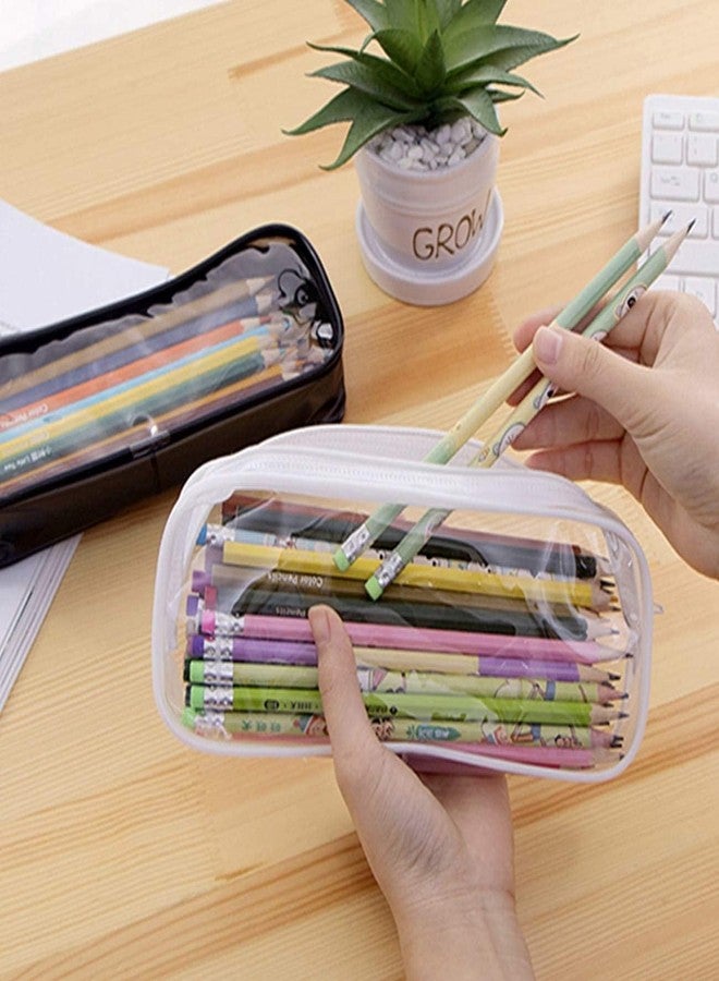 TAGUDA مقلمة شفافة من مادة PVC، حقيبة مستحضرات تجميل شفافة، حقيبة بسحاب مقاومة للماء، 20 سم × 8 سم × 3.5 سم، حواف سوداء - Image 3