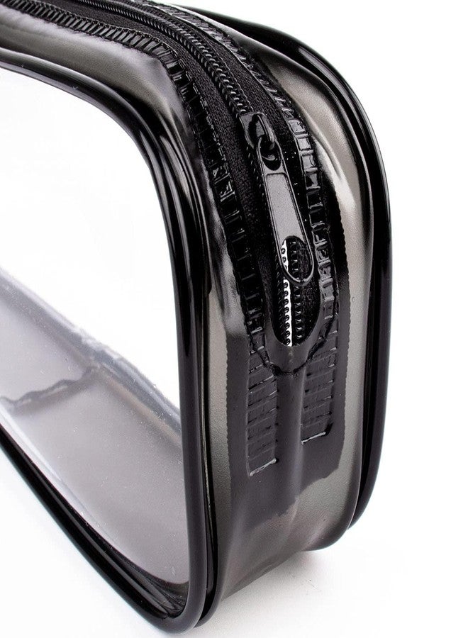 TAGUDA مقلمة شفافة من مادة PVC، حقيبة مستحضرات تجميل شفافة، حقيبة بسحاب مقاومة للماء، 20 سم × 8 سم × 3.5 سم، حواف سوداء - Image 5