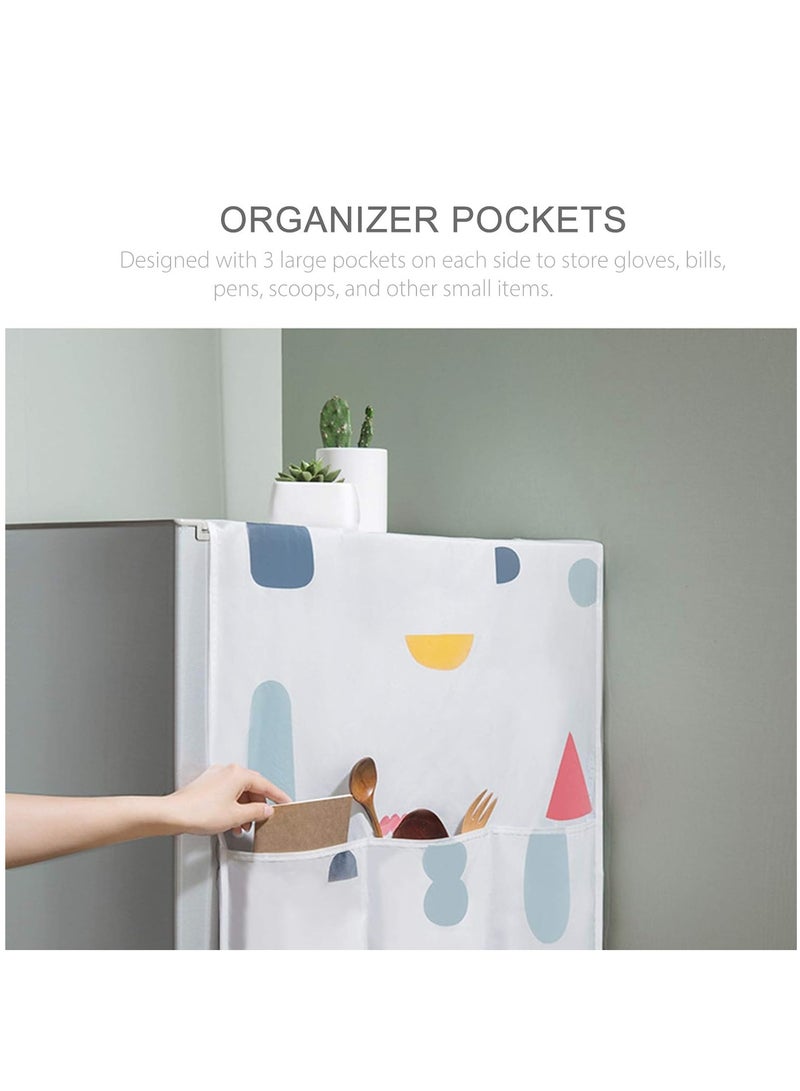 Refrigerator Fridge Dust-Proof Cover with Storage Pockets Bags Washing Machine Decorative Top Cover Microwave Oven Dustproof Cover with Side Organizer Pockets  - Image 5