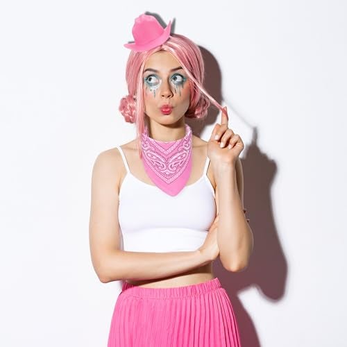 Eybila Pink Cowgirl Hat Headband Mini Tiny Cowboy Hat Heart Glasses Bandana Women Halloween Party Costume Accessories Set - Image 5