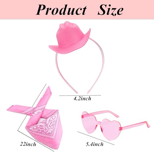 Eybila Pink Cowgirl Hat Headband Mini Tiny Cowboy Hat Heart Glasses Bandana Women Halloween Party Costume Accessories Set - Image 3