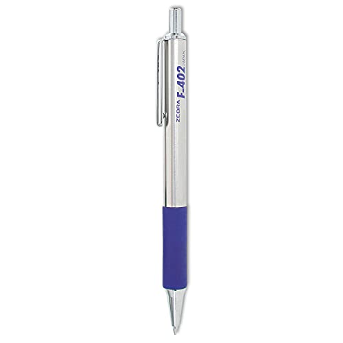 Zebra Pen F-402 Retractable Ballpoint Pen, Stainless Steel Barrel, Fine Point, 0.7mm, Blue Ink, 1-Pack - Image 1