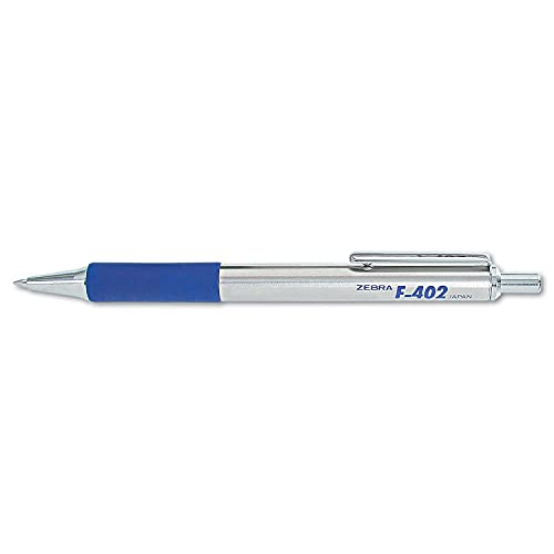 Zebra Pen F-402 Retractable Ballpoint Pen, Stainless Steel Barrel, Fine Point, 0.7mm, Blue Ink, 1-Pack - Image 2