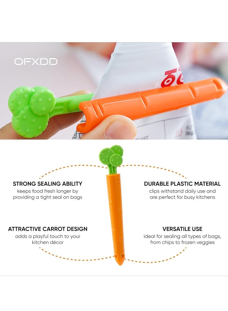 Chip Clips Set of 5 - Bag Clips for Food Packages Sealing - Plastic Snack/Food Clips for Bags - Kitchen Clips for Open Bags with Magnet Storage Box, Carrot Shape  - Image 3