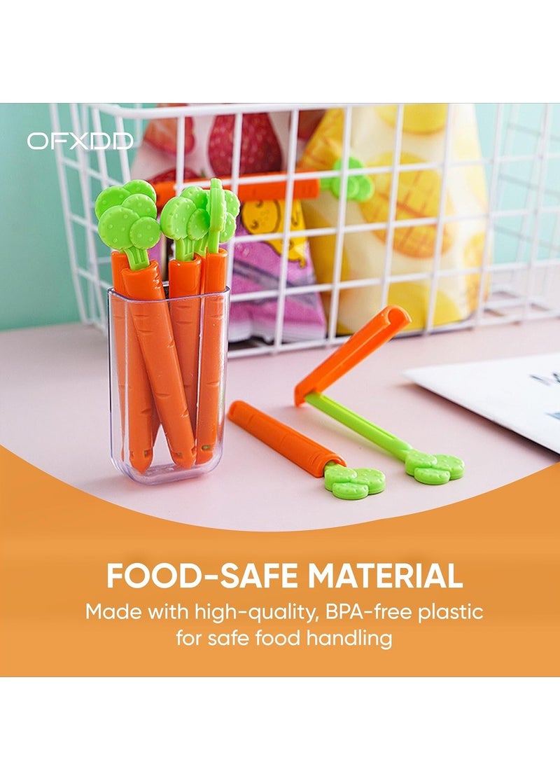 Chip Clips Set of 5 - Bag Clips for Food Packages Sealing - Plastic Snack/Food Clips for Bags - Kitchen Clips for Open Bags with Magnet Storage Box, Carrot Shape  - Image 5
