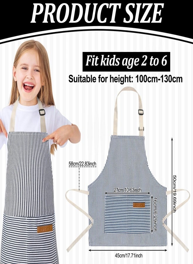 XLSXEXCL 2 Pack Stripes Kids Apron, Kids Cooking Aprons with 2 Pockets, Cute Kids Aprons for Cooking for Boys and Girls Adjustable Chef Baking Aprons for Cooking, Cleaning, Painting (Blue, black) - Image 2