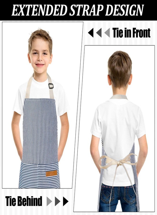 XLSXEXCL 2 Pack Stripes Kids Apron, Kids Cooking Aprons with 2 Pockets, Cute Kids Aprons for Cooking for Boys and Girls Adjustable Chef Baking Aprons for Cooking, Cleaning, Painting (Blue, black) - Image 5