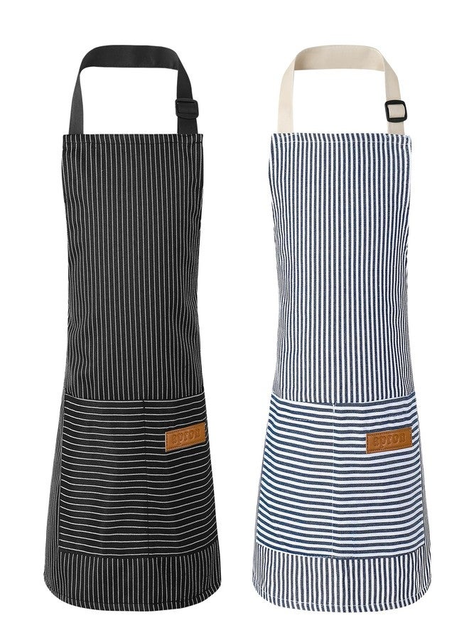 XLSXEXCL 2 Pack Stripes Kids Apron, Kids Cooking Aprons with 2 Pockets, Cute Kids Aprons for Cooking for Boys and Girls Adjustable Chef Baking Aprons for Cooking, Cleaning, Painting (Blue, black) - Image 1