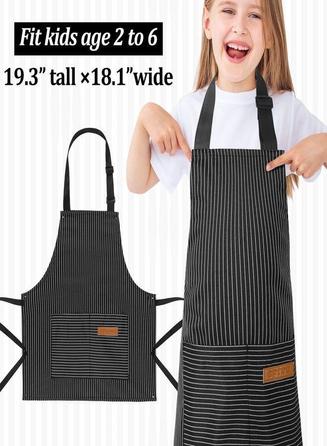 XLSXEXCL 2 Pack Stripes Kids Apron, Kids Cooking Aprons with 2 Pockets, Cute Kids Aprons for Cooking for Boys and Girls Adjustable Chef Baking Aprons for Cooking, Cleaning, Painting (Blue, black) - Image 4