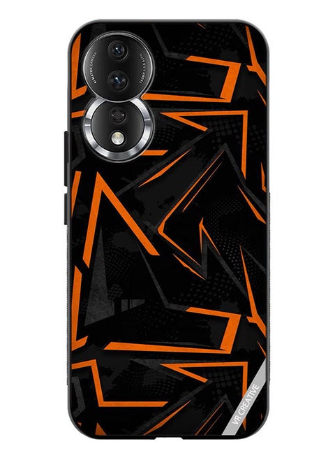 Protective Case Cover For Honor 80 Black & Orrange Pattern Design Multicolour