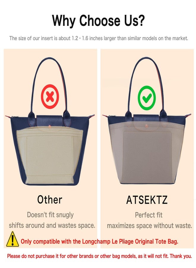 منظم حقيبة يد ATSEKTZ متوافق مع حقيبة Longchamp Le Pliage Original Tote، منظم خفيف الوزن لحقيبة اليد مزود بحامل أكواب وجيب بسحاب، أسود متوسط الحجم - Image 4