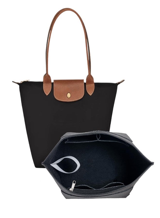 منظم حقيبة يد ATSEKTZ متوافق مع حقيبة Longchamp Le Pliage Original Tote، منظم خفيف الوزن لحقيبة اليد مزود بحامل أكواب وجيب بسحاب، أسود متوسط الحجم - Image 1