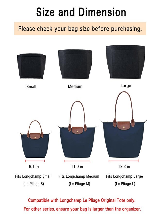 منظم حقيبة يد ATSEKTZ متوافق مع حقيبة Longchamp Le Pliage Original Tote، منظم خفيف الوزن لحقيبة اليد مزود بحامل أكواب وجيب بسحاب، أسود متوسط الحجم - Image 3