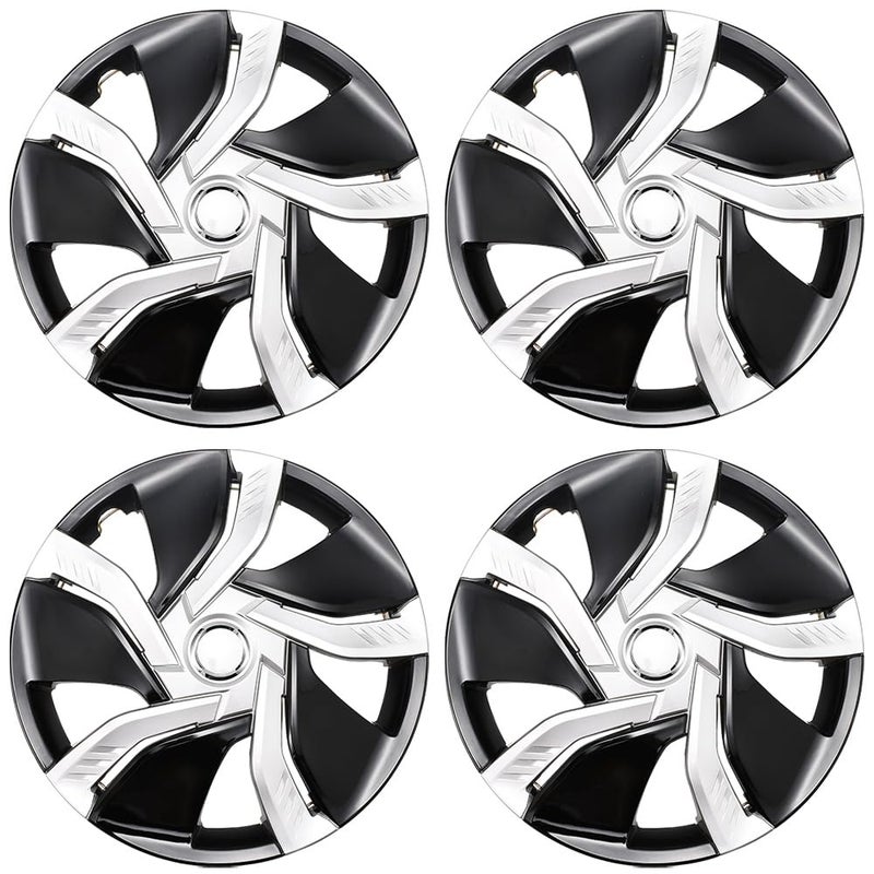 AuMoHall Silver with Black Hubcap Wheel Cover Replacement Kit 15 Hub Caps Wheel Rim Cover Car Exterior Accessories Pack of 4 15 Inches