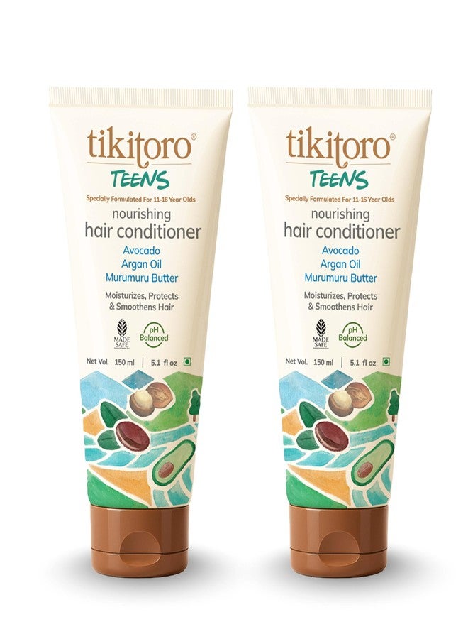 Tikitoro Teens Nourishing Hair Conditioner with Avocado, Argan Oil and Murumuru Butter | Lightweight Conditioner | Controls Frizz & Smoothens Hair - (Age: 11+) (150 ml × 2) - Image 1