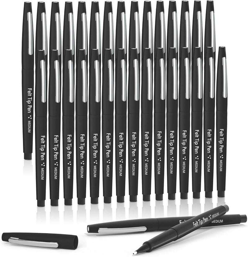 Lelix Felt Tip Pens, 30 Black Pack, 0.7mm Medium Point, Felt Tip Markers Pens for Journaling, Writing, Note Taking, Planner, Perfect for School Office and Art Supplies - Image 1