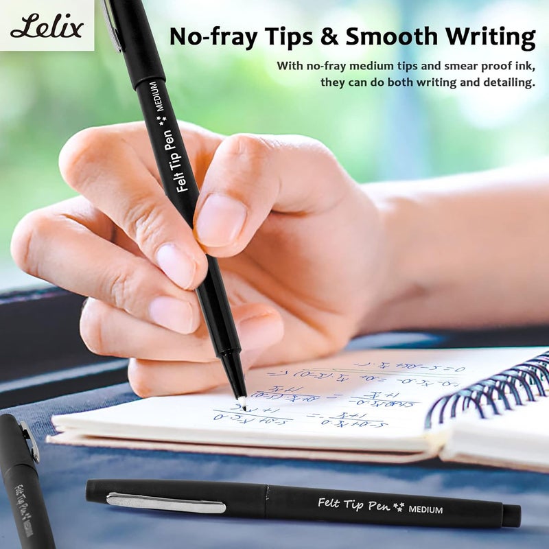 Lelix Felt Tip Pens, 30 Black Pack, 0.7mm Medium Point, Felt Tip Markers Pens for Journaling, Writing, Note Taking, Planner, Perfect for School Office and Art Supplies - Image 4