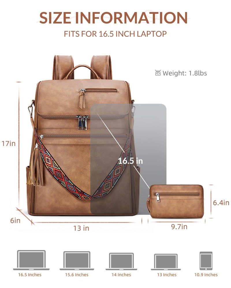 SYTRAH Leather Laptop Backpack for Women Designer Laptop Bag, 16.5 inch Travel Computer Backpacks Purse with Tassel for Work Business with Satchel Purse Brown - Image 4