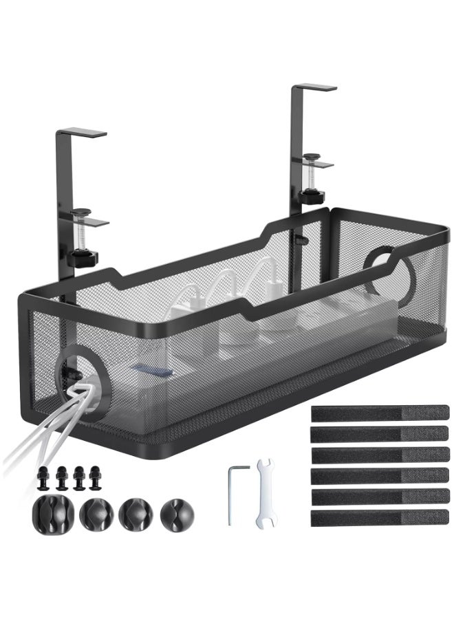 صينية تنظيم الكابلات تحت المكتب، لون أسود، مزودة بمشبك لتنظيم الأسلاك، صندوق لتنظيم الكابلات للمكاتب والمنازل - Image 1